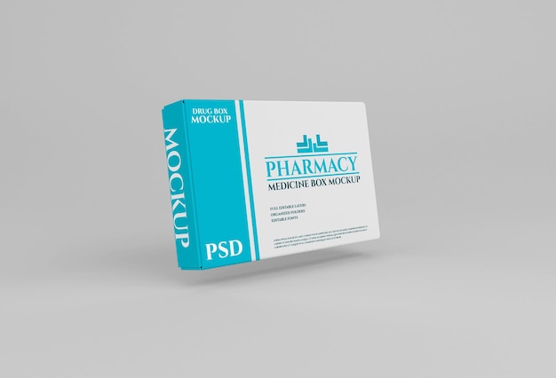 Drug box packaging mockup in pharmacy concept
