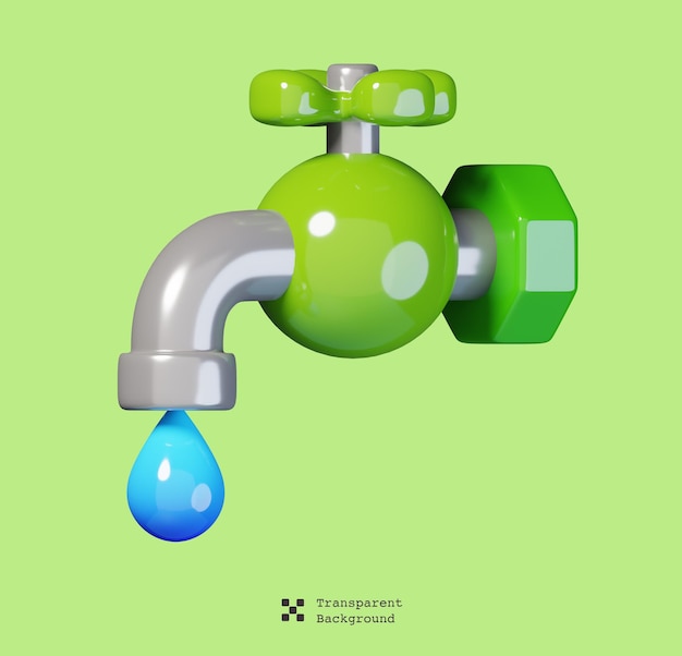 PSD druipend stromend water kraan kraan icoon geïsoleerd. ecologie en milieu icoon concept. 3d renderen.