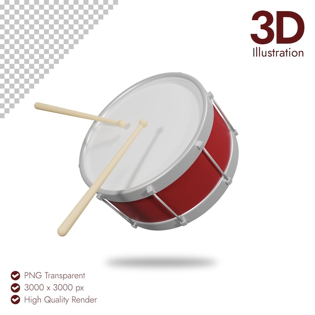 PSD drum 3d icon on transparent background