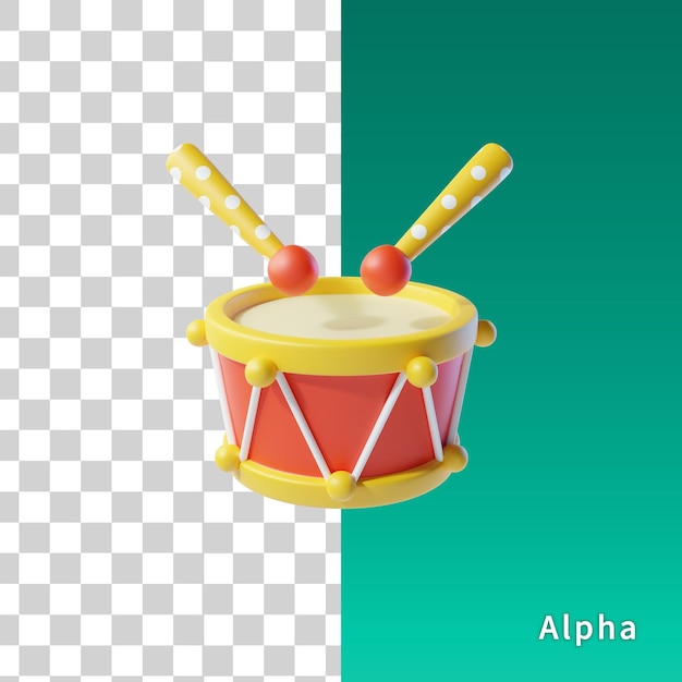 Drum and drumsticks 3d render