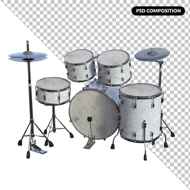 Drum kit isolato rendering 3d