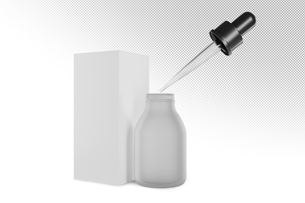 PSD druppelcontainer met dekselmodel geneeskunde of cosmetisch pakket voor oog- of neusdruppels geïsoleerde 3d render