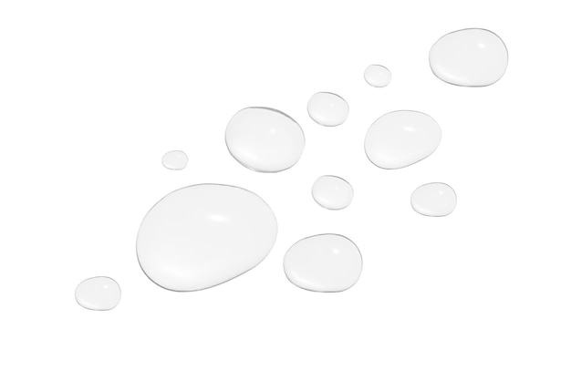 Druppels doorzichtige gel of water in verschillende afmetingen