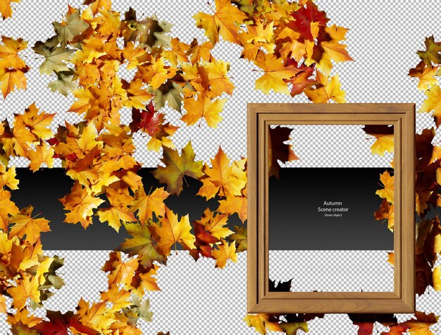 PSD dry autumn leaves with wooden frame dry autumn leaves isolated