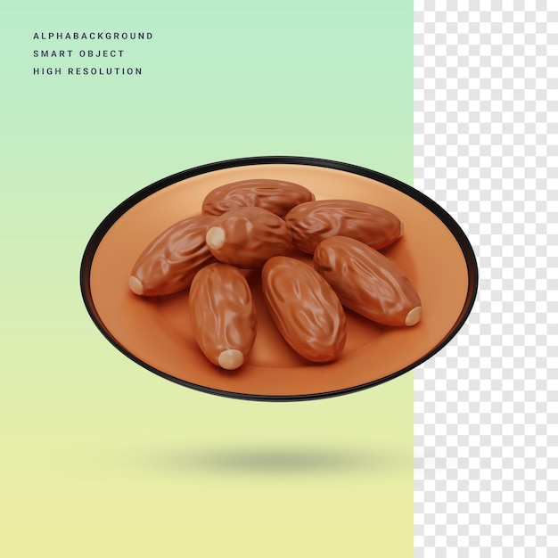 Dry dates 3d icon illustration