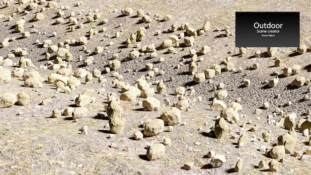 Dry stream and stones 3d stone