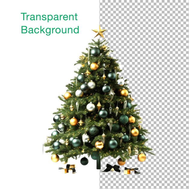 Drzewo bożonarodzeniowe PSD z dekoracją na przejrzystym tle