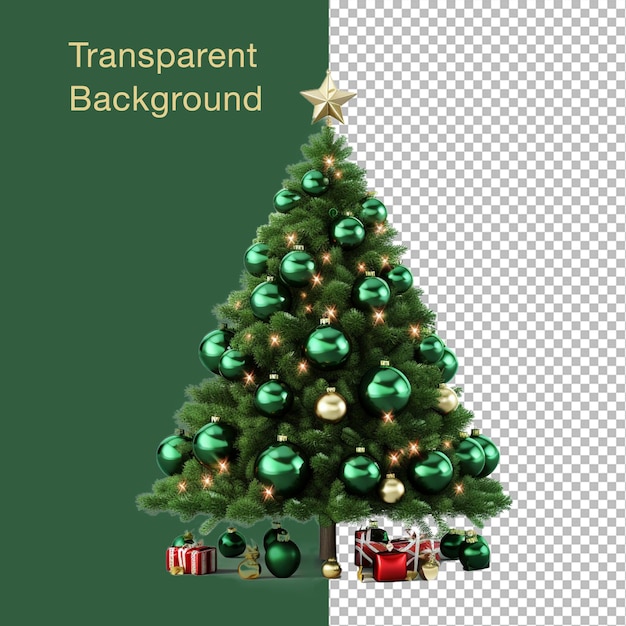 Drzewo bożonarodzeniowe PSD z dekoracją na przejrzystym tle