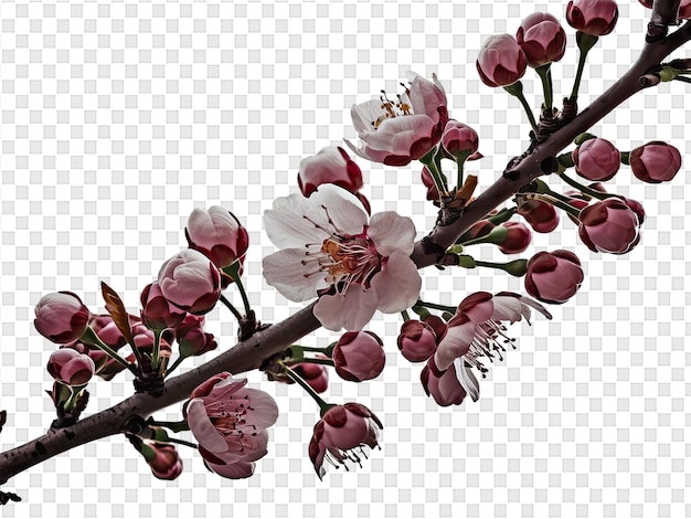 PSD drzewo kwitnące wiśni jest pokazane z białym kwiatem