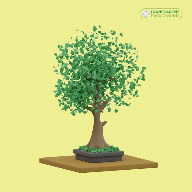 Drzewo low poly w stylu izometrycznym w renderowaniu 3d