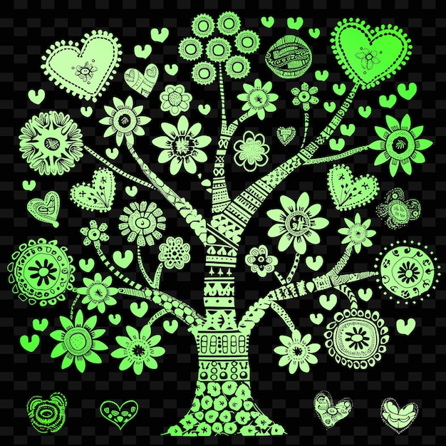 PSD drzewo z zielonymi i żółtymi sercami i słowami 