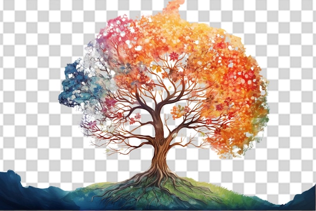 PSD drzewo życia w kolorowym wiosennym stylu akwarelowym png przezroczysty