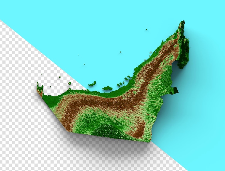 PSD 迪拜地形地图 3d 现实地图 彩色 3d 插图