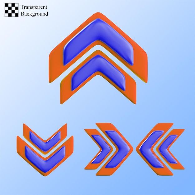 PSD dubbel pijlpictogram in oranje en donkerblauwe 3d illustratie