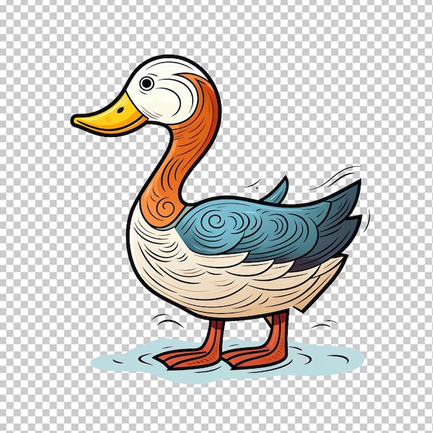 PSD duck in doodle simple style png