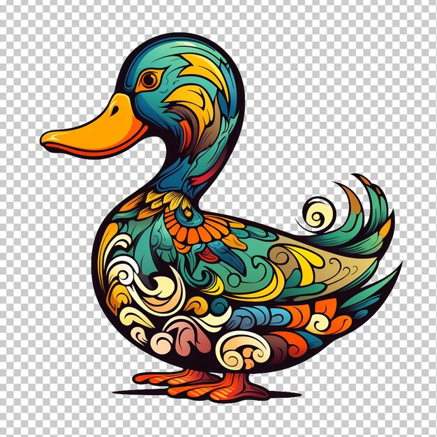 PSD duck in doodle simple style png