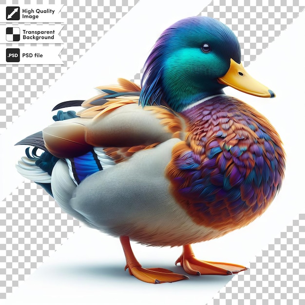 PSD a duck with a colorful head and tail feathers