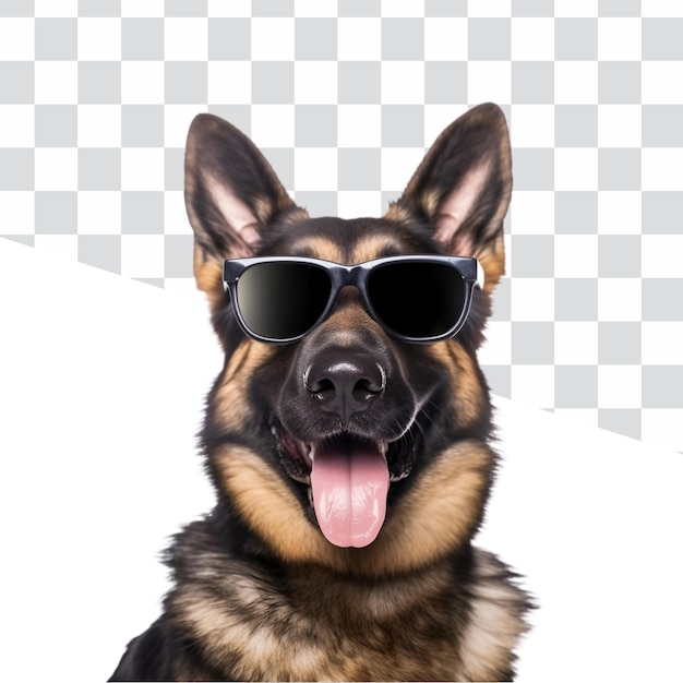Duitse herdershond in zonnebril gelukkig koel en klaar voor de zomer
