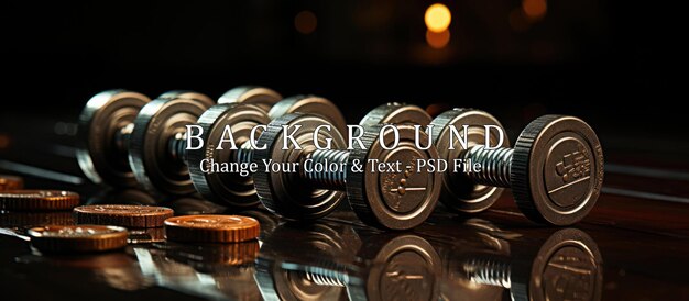 PSD dumbbells positioned on the floor against a dark backdrop