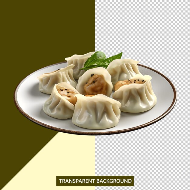 Dumpling served on a beautiful plate transparent background