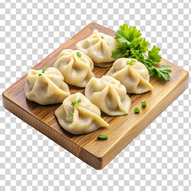 PSD dumplings on cutting board on transparent background