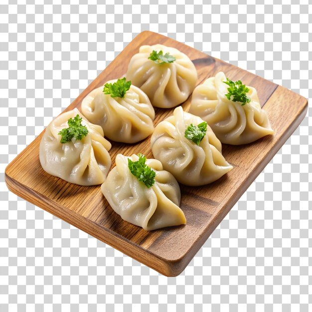 PSD dumplings op snijplank op doorzichtige achtergrond