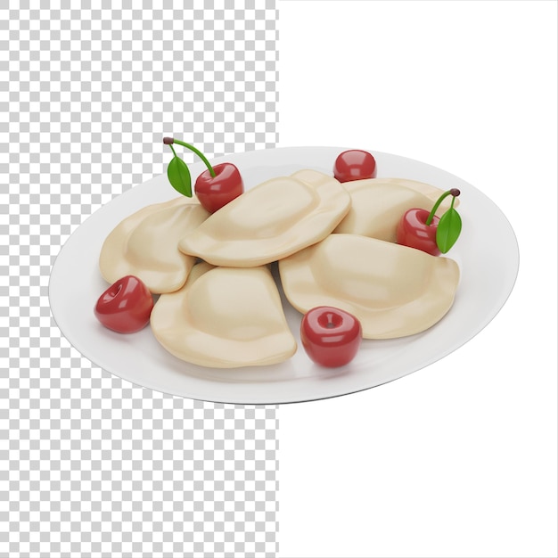 Dumplings with cherry ukrainian traditional food 3d render icon