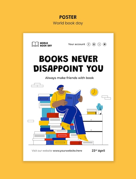 Dünya kitap günü kutlama poster şablonu