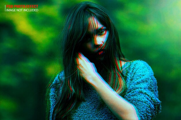 PSD duotone colorful glitch photo effect mockup