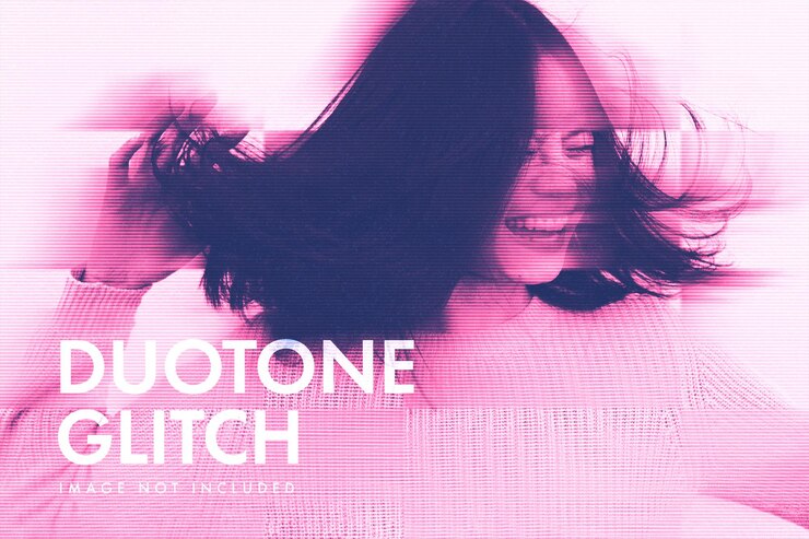 PSD duotone glitch photo effect
