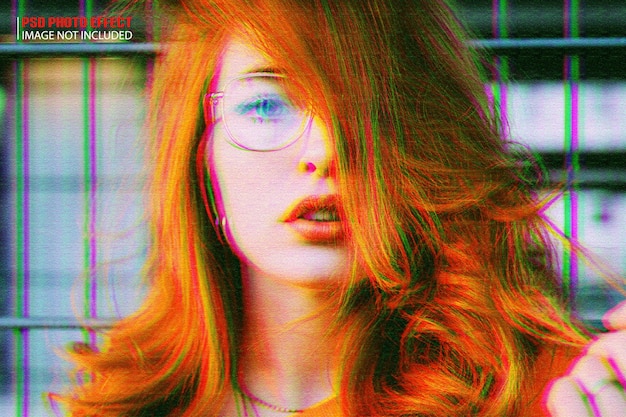 PSD duotone kleurrijke glitch foto effect mockup