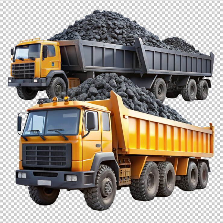 PSD durable coal haulage vehicles isolated on transparent background