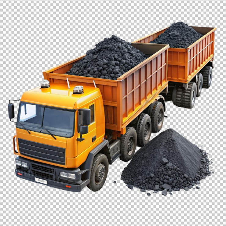 PSD durable coal haulage vehicles isolated on transparent background