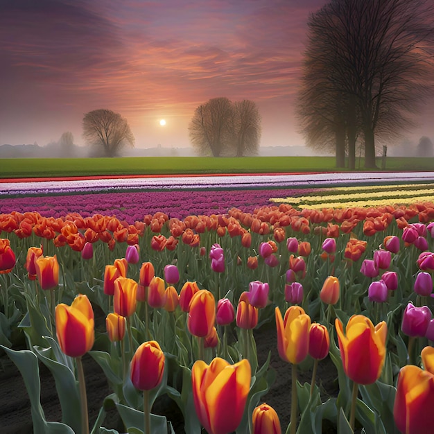 PSD campi di tulipani rurali olandesi paesaggio rurale