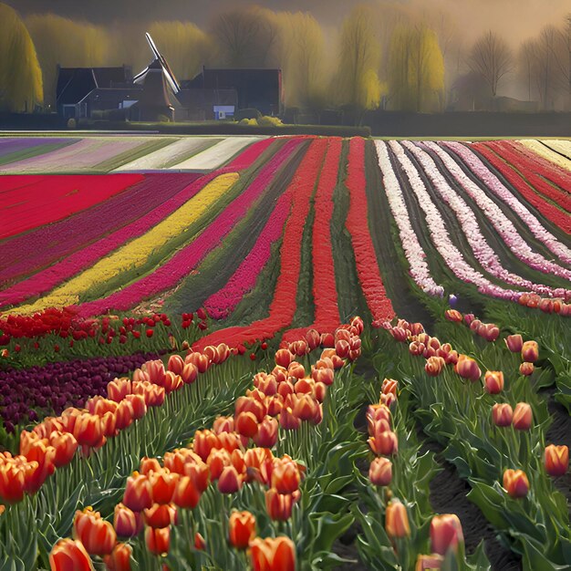 PSD dutch tulip fields countryside landscape