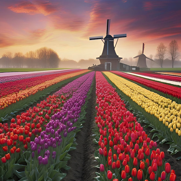 PSD dutch tulip fields countryside landscape