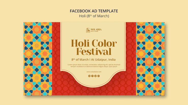 PSD düz tasarım holi festivali şablonu