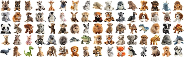 Duży Zestaw Uroczych Puszystych Lalek Zwierzęcych Dla Dzieci Zabawek Z Izolowanym Tłem Aig44