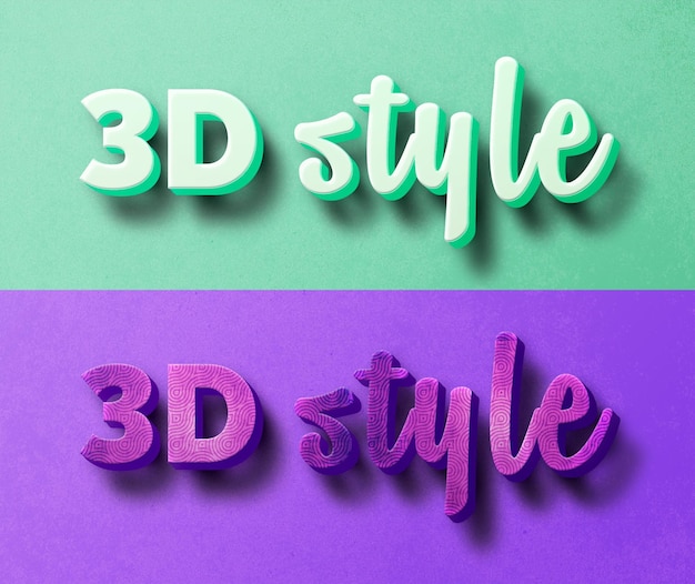Dwa fioletowe i zielone efekty tekstowe w stylu 3d