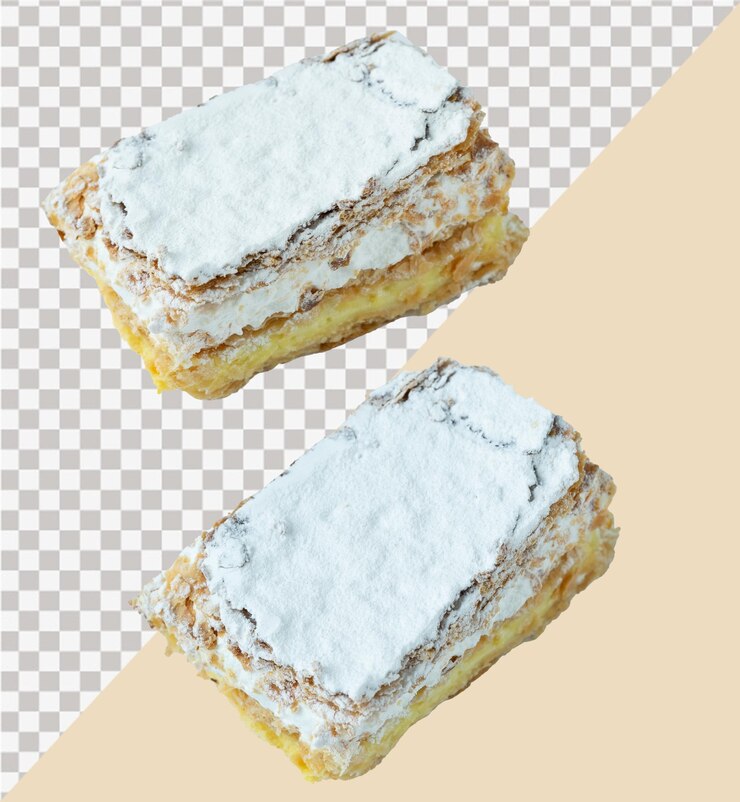 PSD dwa kawałki ciasta z białym glazurą.