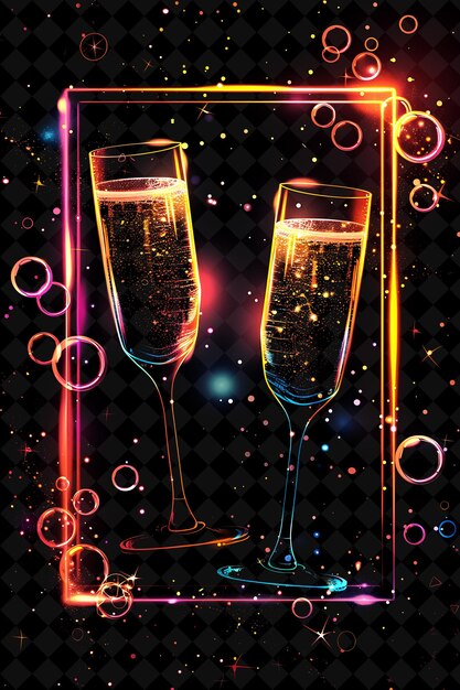 PSD dwa kieliszki szampana z kolorowym tłem z czarnym tłem z kolorowym wzorem