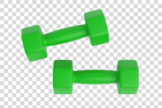 Dwa zielone hantle fitness powlekane gumą lub tworzywem sztucznym na białym tle Sprzęt sportowy 3D