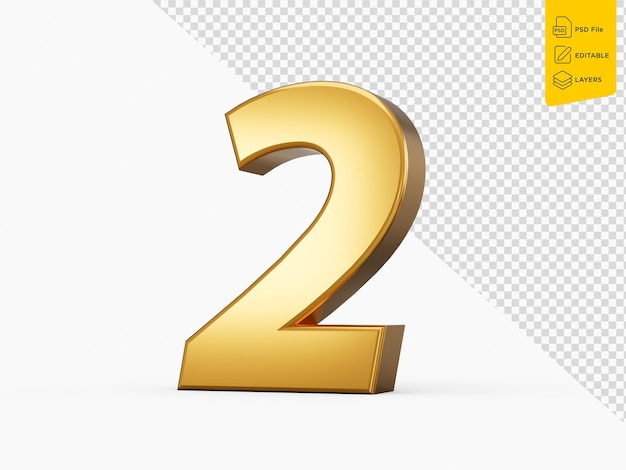 Dwa złote błyszczące numery 2 na białym tle ilustracja 3d