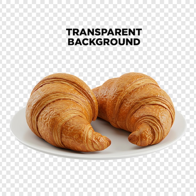 Dwa złote croissanty na białym talerzu.