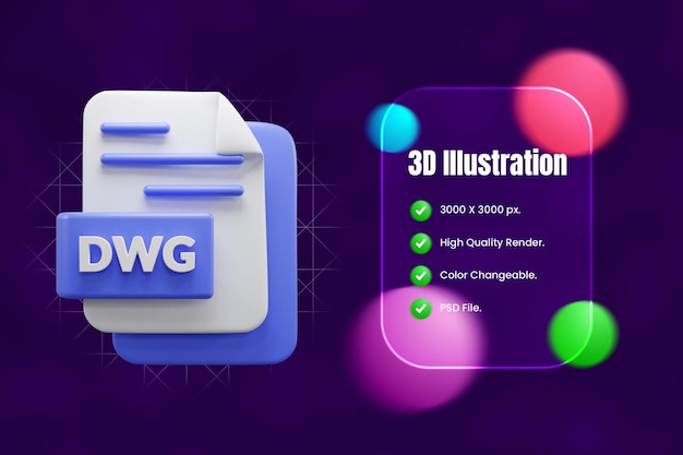 PSD dwg 파일 3d 아이콘 또는 dwg 파일 3d 아이콘 일러스트레이션