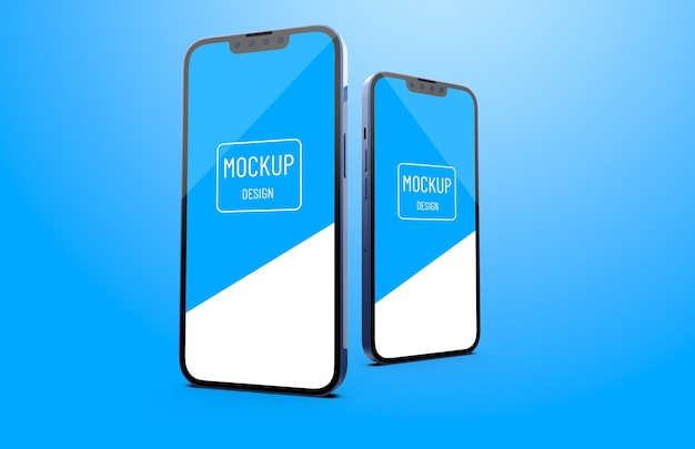 Dwie makiety smartfonów na białym tle na niebieskim tle
