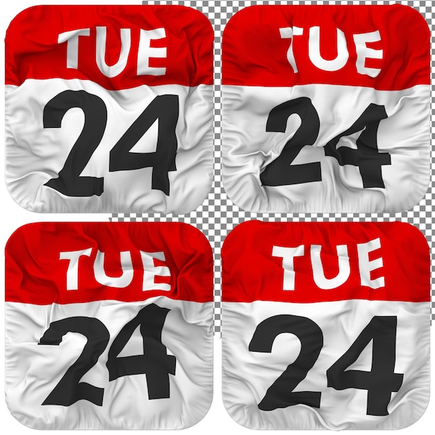 PSD dwudziesty czwarty 24 wtorek data kalendarza ikona białym tle cztery macha stylu guz tekstura renderowania 3d