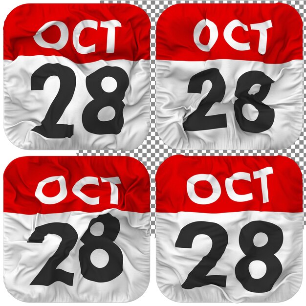 PSD dwudziesty ósmy 28 października data ikona kalendarza na białym tle cztery macha styl tekstura guzek renderowania 3d