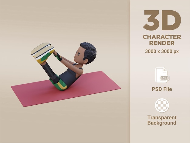 PSD dynamic 3d sporty male character performing abs v ups workout at the gym