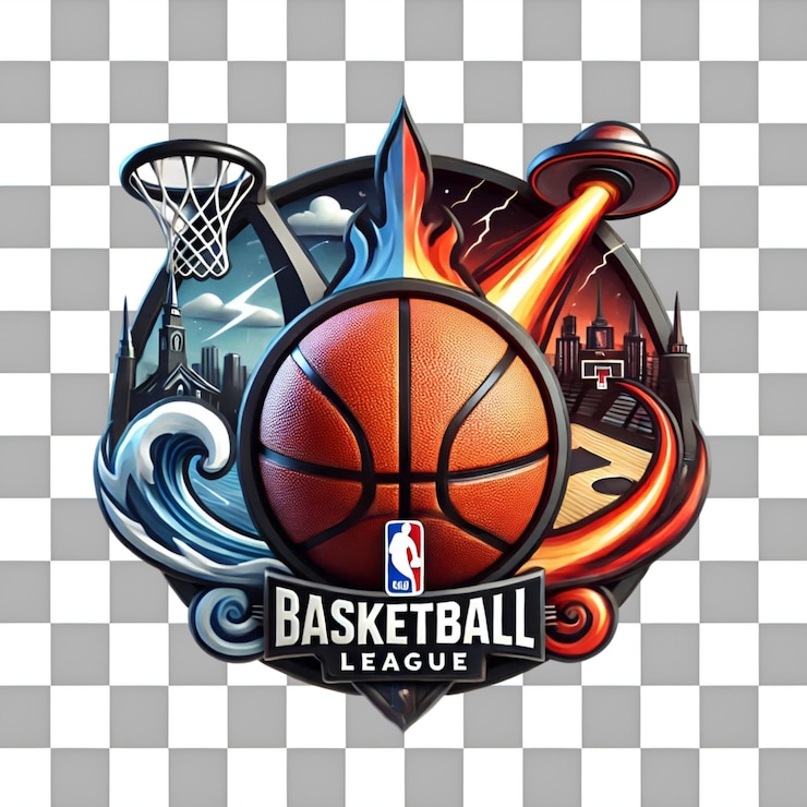PSD dynamic basketball league logo with intricate design